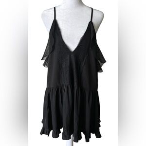 IRO Black Ruffled Tiered laced Mini Dress